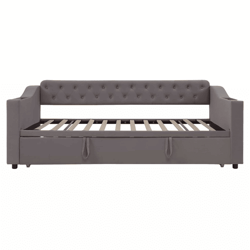 Sofá-cama 90180*190 cm - Braço mais largo e espesso com porta USB, armazenamento integrado nos braços, com bolsos, com estrado - Cinza escuro