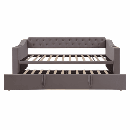 Sofá-cama 90180*190 cm - Braço mais largo e espesso com porta USB, armazenamento integrado nos braços, com bolsos, com estrado - Cinza escuro