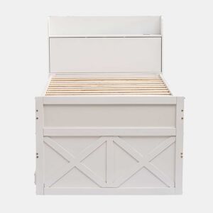 Cama de rodízio em madeira maciça - 90x190cm - com 2 gavetas e porta de carregamento USB na prateleira - Branco