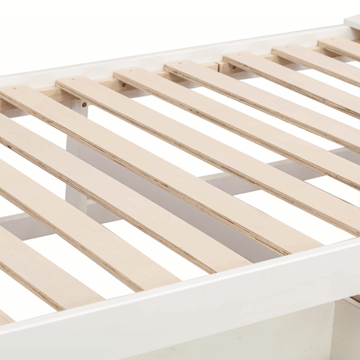 Cama de rodízio em madeira maciça - 90x190cm - com 2 gavetas e porta de carregamento USB na prateleira - Branco