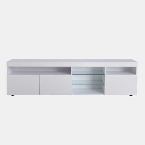 Armário moderno para televisão de 180 cm com LED - 3 portas e 5 compartimentos abertos - Branco