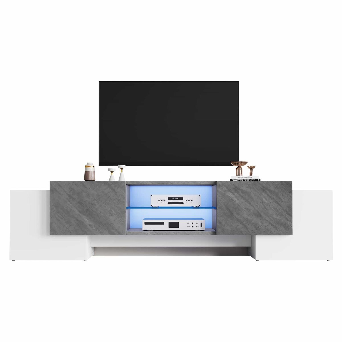 mueble tv 180x40x465 cm - tv schrank con bluetooth-led lowboard para televisores de 606570 pulgadas - blanco y gris