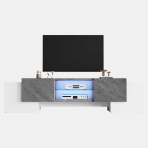Móvel para TV 180x40x46,5 cm - TV Schrank com Bluetooth-LED, Lowboard para televisores de 606570 polegadas - Branco e cinzento
