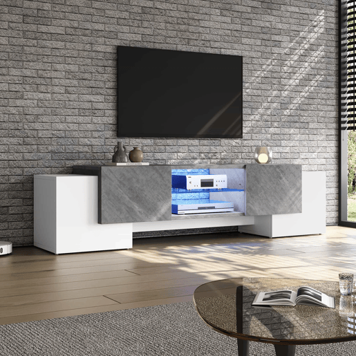Móvel para TV 180x40x46,5 cm - TV Schrank com Bluetooth-LED, Lowboard para televisores de 606570 polegadas - Branco e cinzento Móvel para TV 180x40x46,5 cm - TV Schrank com Bluetooth-LED, Lowboard para televisores de 606570 polegadas - Branco e cinzento
