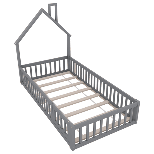 Cama de criança 90x200cm madeira maciça - com estrado de molas - Cinzento