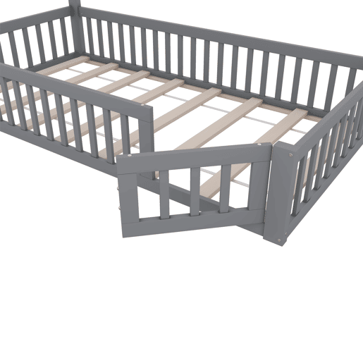 Cama de criança 90x200cm madeira maciça - com estrado de molas - Cinzento