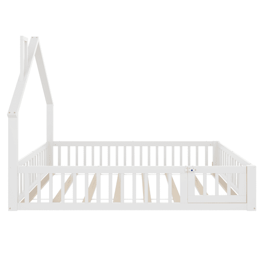 Cama infantil 140x190 cm - Cama em forma de chaminé, com estrado (sem colchão), estilo minimalista - Branco