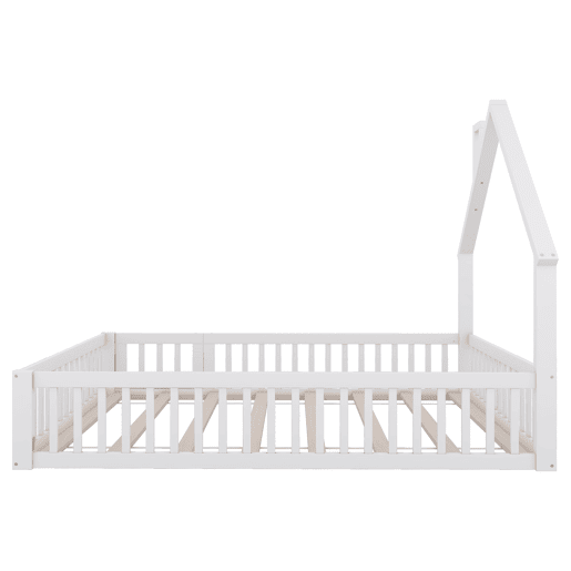 Cama infantil 140x190 cm - Cama em forma de chaminé, com estrado (sem colchão), estilo minimalista - Branco