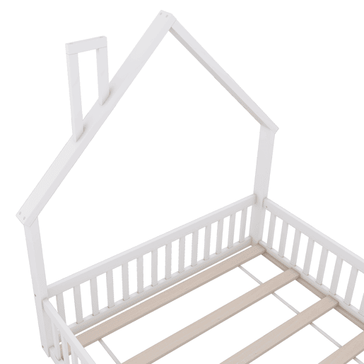 Cama infantil 140x190 cm - Cama em forma de chaminé, com estrado (sem colchão), estilo minimalista - Branco