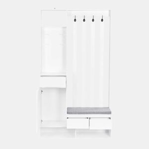 Conjunto de guarda-roupa 180x100x35 cm - com banco almofadado e 4 ganchos - Branco