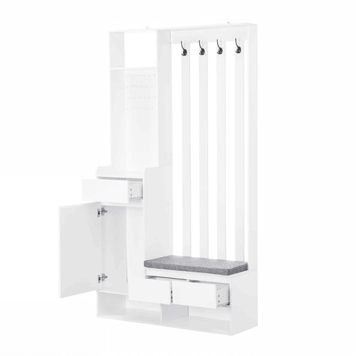 Conjunto de guarda-roupa 180x100x35 cm - com banco almofadado e 4 ganchos - Branco