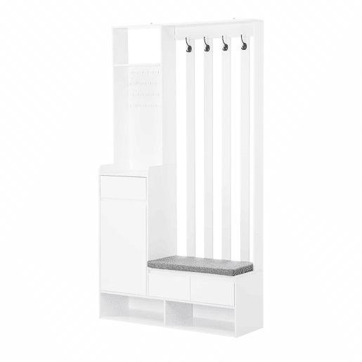 Conjunto de guarda-roupa 180x100x35 cm - com banco almofadado e 4 ganchos - Branco