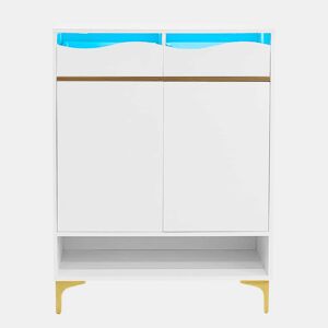 Armário para sapatos 80×35×105 cm - LED 16 cores, com gavetas e prateleiras - Branco