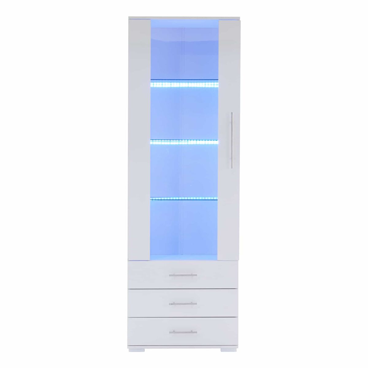 Vitrina de pie 60x35x180 cm - vitrina de vidrio con led, vertical, con 3 cajones - blanco
