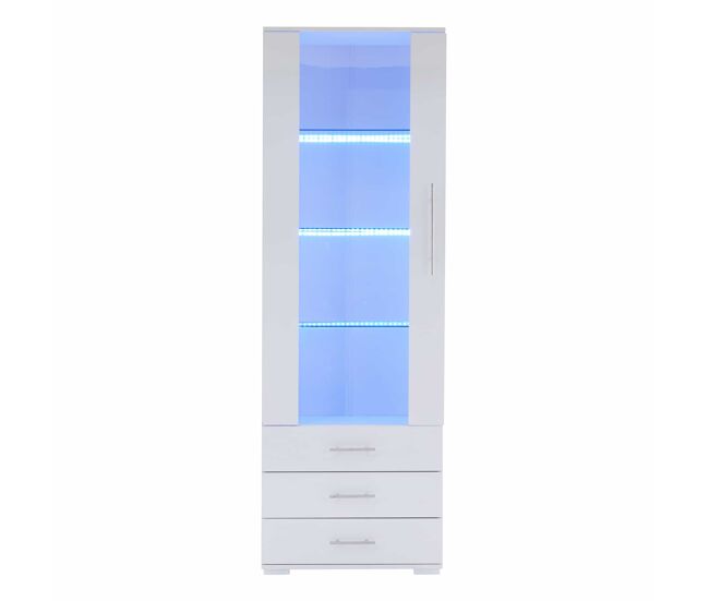 Vitrina de pie 60x35x180 cm - vitrina de vidrio con led, vertical, con 3 cajones - blanco