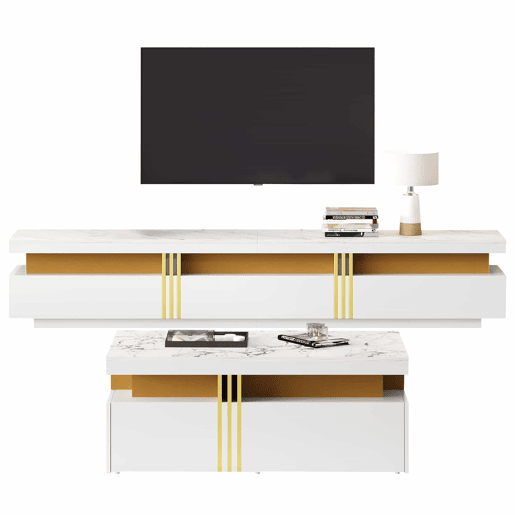Conjunto de móveis para TV branco - Mesa de centro + móvel para TV - Multifuncional Conjunto de móveis para TV branco - Mesa de centro + móvel para TV - Multifuncional