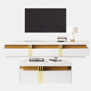 Conjunto de móveis para TV branco - Mesa de centro + móvel para TV - Multifuncional