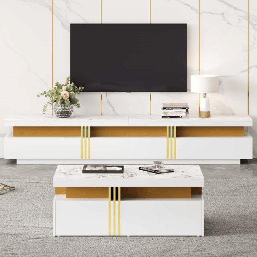 Conjunto de móveis para TV branco - Mesa de centro + móvel para TV - Multifuncional Conjunto de móveis para TV branco - Mesa de centro + móvel para TV - Multifuncional
