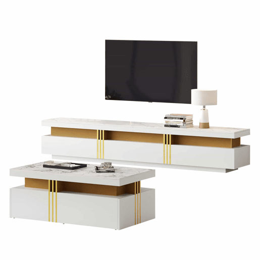 Conjunto de móveis para TV branco - Mesa de centro + móvel para TV - Multifuncional Conjunto de móveis para TV branco - Mesa de centro + móvel para TV - Multifuncional