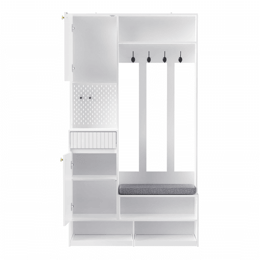 Conjunto de guarda-roupa 100x180x35 cm - Guarda-roupa com assento, 4 ganchos, portas e gavetas - Branco