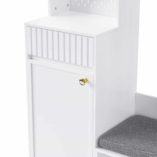Conjunto de guarda-roupa 100x180x35 cm - Guarda-roupa com assento, 4 ganchos, portas e gavetas - Branco