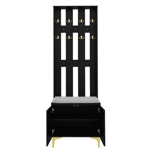 Roupeiro para sala de estar - com ganchos e sapateira - Preto Roupeiro para sala de estar - com ganchos e sapateira - Preto