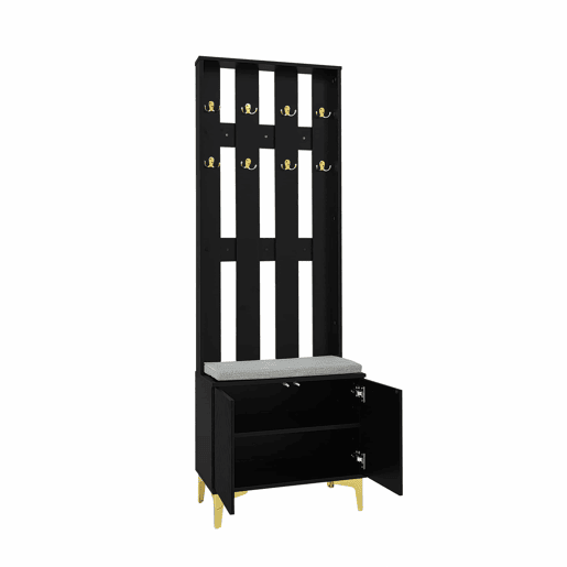Roupeiro para sala de estar - com ganchos e sapateira - Preto Roupeiro para sala de estar - com ganchos e sapateira - Preto
