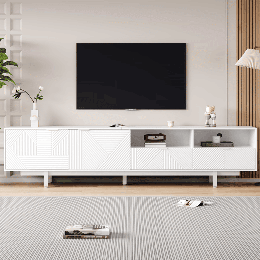 Armário TV 200 cm - com 3 compartimentos e 2 gavetas - TV 90u201D capacidade máxima - Branco
