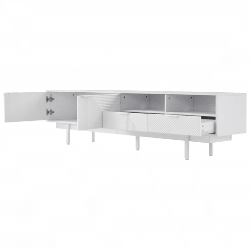 Armário TV 200 cm - com 3 compartimentos e 2 gavetas - TV 90u201D capacidade máxima - Branco