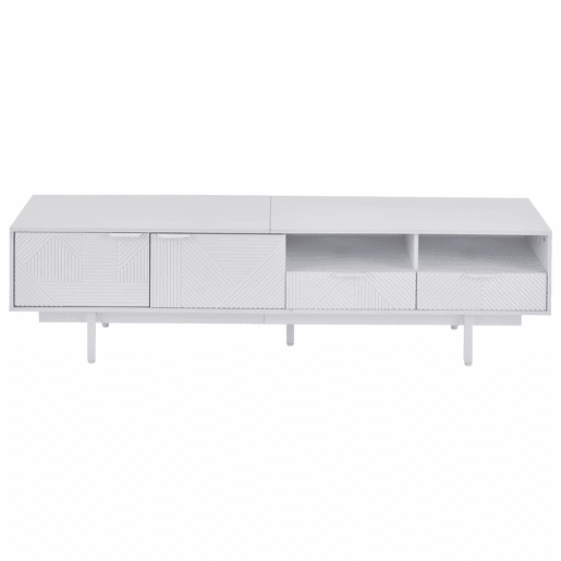 Armário TV 200 cm - com 3 compartimentos e 2 gavetas - TV 90u201D capacidade máxima - Branco