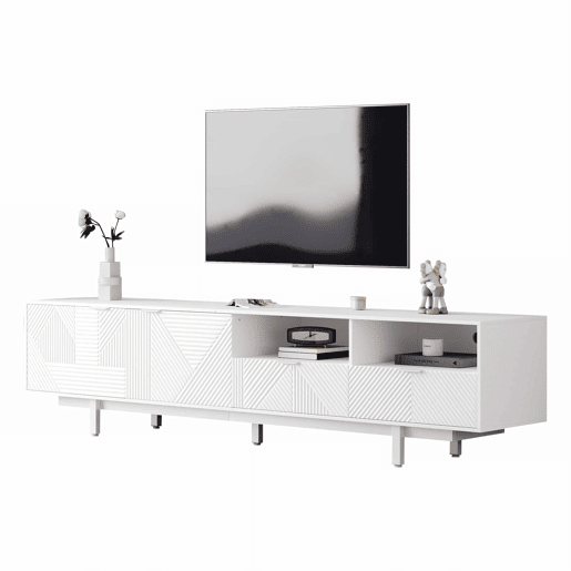 Armário TV 200 cm - com 3 compartimentos e 2 gavetas - TV 90u201D capacidade máxima - Branco