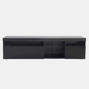 Móvel TV moderno de 180 cm com LED - 3 portas e 5 compartimentos abertos - Preto