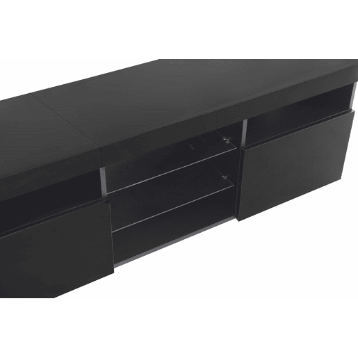 Móvel TV moderno de 180 cm com LED - 3 portas e 5 compartimentos abertos - Preto