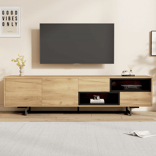 Armário para TV - com 2 gavetas 2 portas 2 compartimentos abertos - Natural