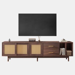 Móvel auxiliar 190x40x52 cm - Lowboard-TV-Schrank com 6 pés, com gavetas, para TVs de até 75 polegadas - Rattan castanho