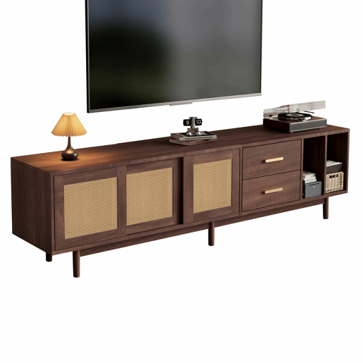 Móvel auxiliar 190x40x52 cm - Lowboard-TV-Schrank com 6 pés, com gavetas, para TVs de até 75 polegadas - Rattan castanho