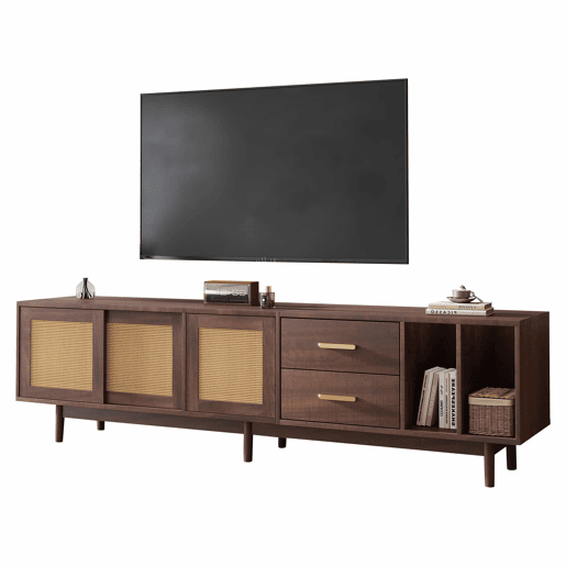 Móvel auxiliar 190x40x52 cm - Lowboard-TV-Schrank com 6 pés, com gavetas, para TVs de até 75 polegadas - Rattan castanho