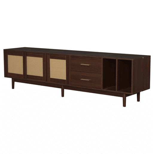 Móvel auxiliar 190x40x52 cm - Lowboard-TV-Schrank com 6 pés, com gavetas, para TVs de até 75 polegadas - Rattan castanho