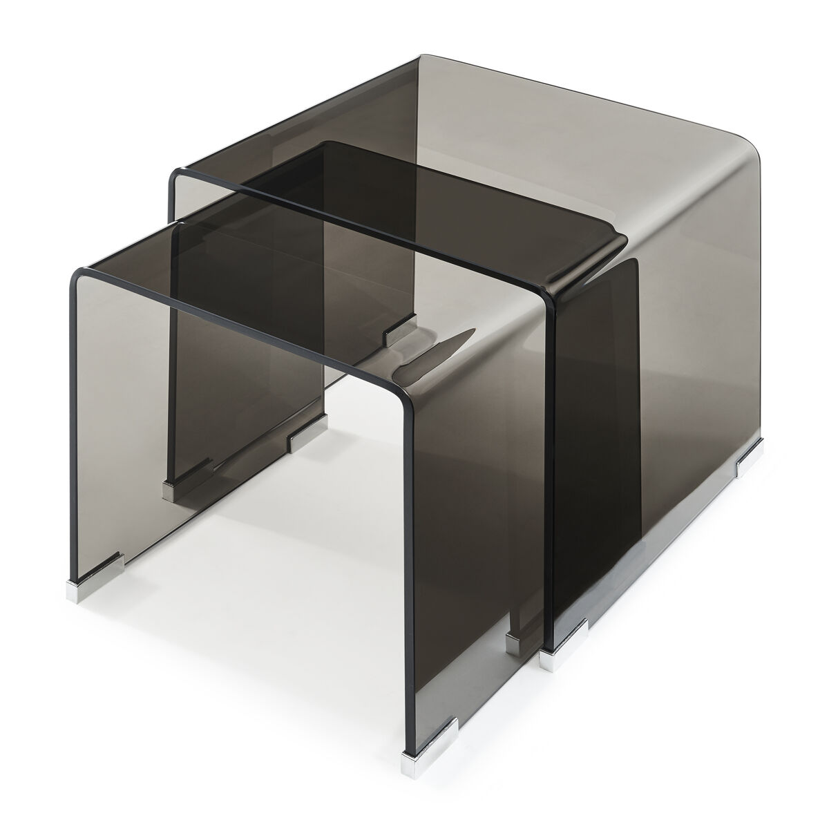 Conjunto de 2 mesas nido Kariengem vidrio templado  [en.casa] 42x42 Gris Oscuro