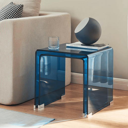 Mesa de aninhamento de 2 peças Kariengem Vidro temperado Azul en.casa