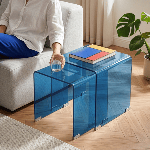 Mesa de aninhamento de 2 peças Kariengem Vidro temperado Azul en.casa