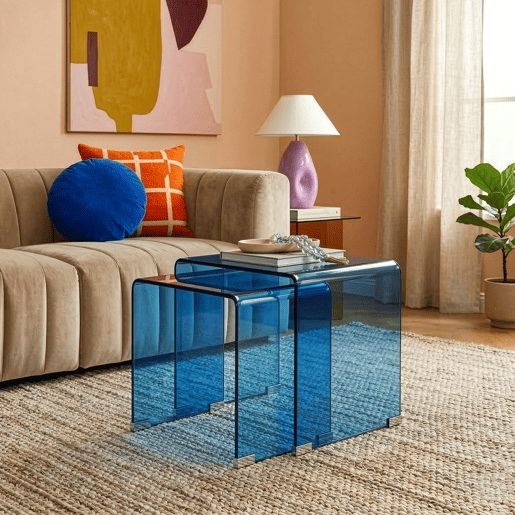 Mesa de aninhamento de 2 peças Kariengem Vidro temperado Azul en.casa