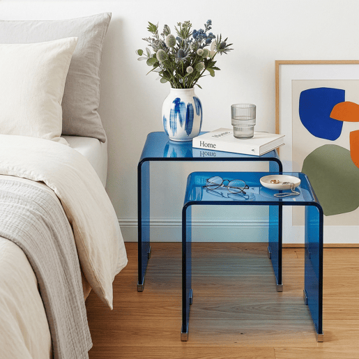 Mesa de aninhamento de 2 peças Kariengem Vidro temperado Azul en.casa