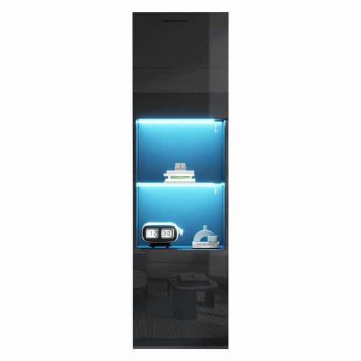 Vitrine alta 45x35x160 cm - LED, 1 prateleira de vidro - Preto brilhante