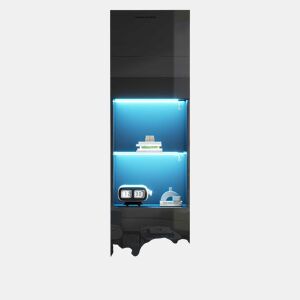Vitrine alta 45x35x160 cm - LED, 1 prateleira de vidro - Preto brilhante