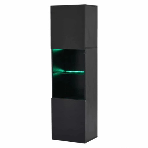 Vitrine alta 45x35x160 cm - LED, 1 prateleira de vidro - Preto brilhante