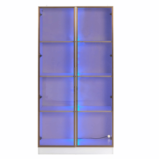 Vitrina moderna com luzes LED em 16 cores - A. 160 cm - 2 portas com prateleiras extraíveis - Transparente