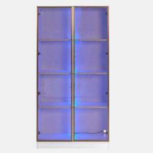 Vitrina moderna com luzes LED em 16 cores - A. 160 cm - 2 portas com prateleiras extraÃveis - Transparente