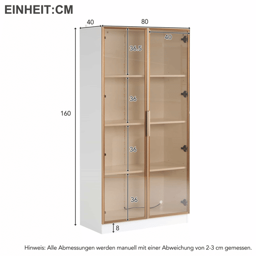 Vitrina moderna com luzes LED em 16 cores - A. 160 cm - 2 portas com prateleiras extraíveis - Transparente