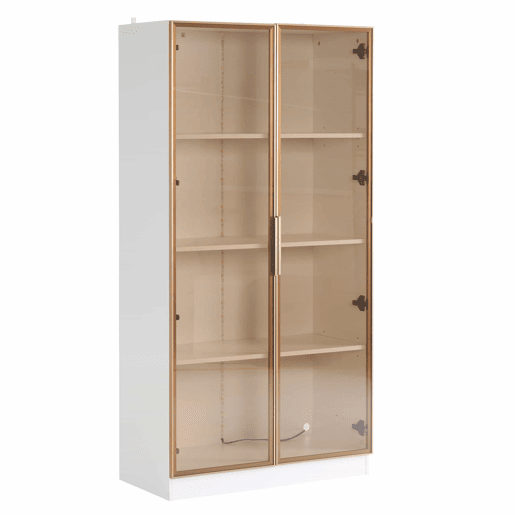 Vitrina moderna com luzes LED em 16 cores - A. 160 cm - 2 portas com prateleiras extraíveis - Transparente